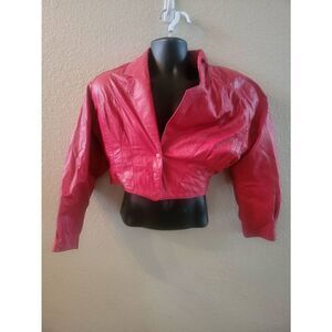 Vintage chia cropped candy apple red leather jacket size medium